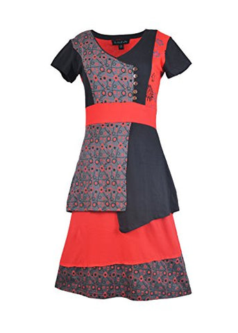 Short Sleeve Cotton Dress with Patches and prints SN-1486MULTI