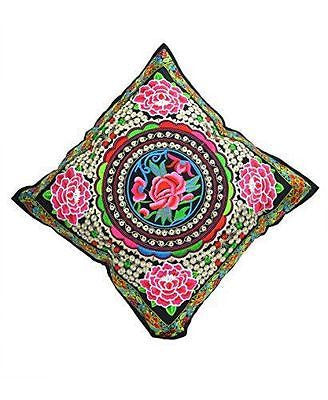 Cushion Cover with floral embroidery 45 x 45 cm - BERMONI - CH-CUS-W-ZZ-10 - craze-trade-limited