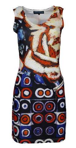 Ladies Sleeveless Dress With Multicolored Pattern Print. - TATTOPANI