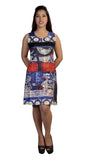 Ladies Sleeveless Dress With Multicolored Pattern Print. - TATTOPANI