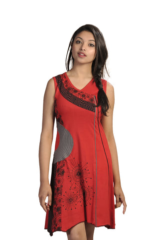 ladies-sleeveless-v-neck-dress-with-colorful-patch-and-embroidery