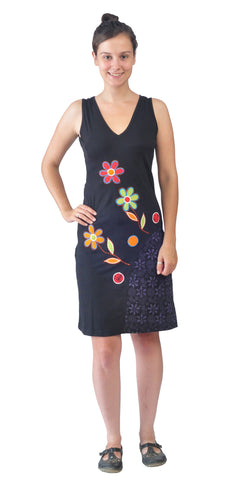 Sleeveless V-Neck Designed Dress With Floral Embroidery. - craze-trade-limited