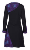 V-Neck Long Sleeved Dress With Side Flower Embroidery. - craze-trade-limited