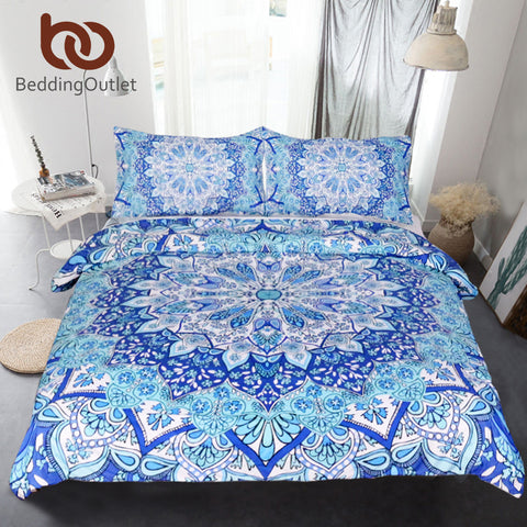 BeddingOutlet 3 Piece Bohemian Bedding Set Floral Paisley Pattern Duvet Cover Set Sky Blue India Hippie Mandala Bedspread 4 Size - craze-trade-limited